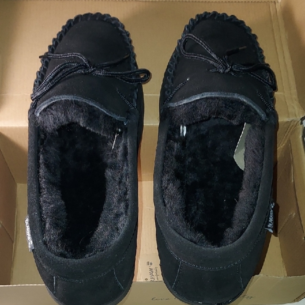 NEW BearPaw Moc II WIDE Black Rubber Sole Slipper Footwear NWT Men Size 11 Wide
